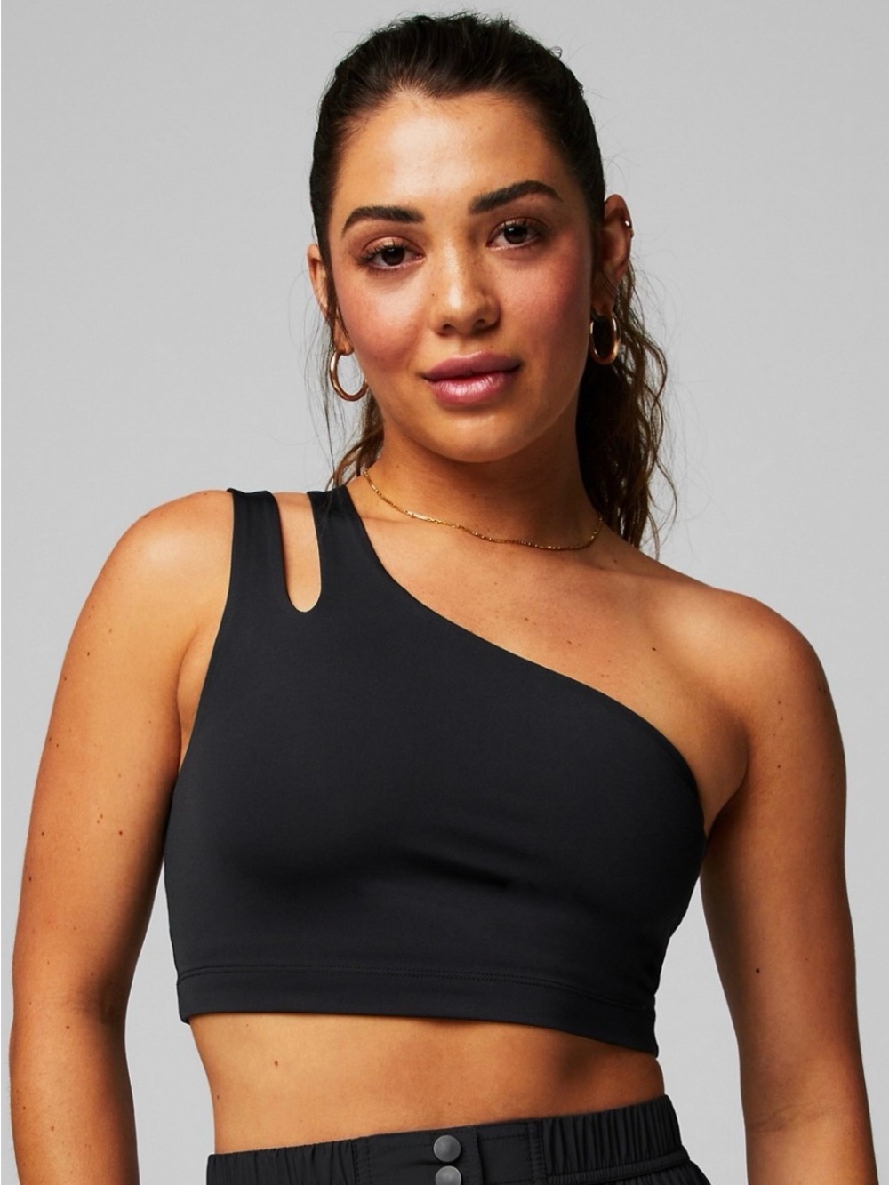 Fabletics Black One-Shoulder Cutout Crop Top